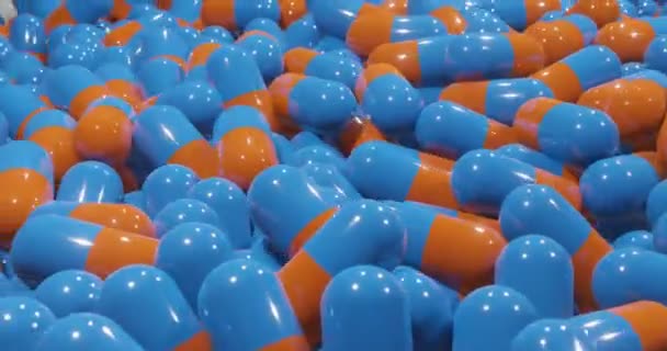 Representación Píldoras Azules Naranjas Cápsula Para Virus Corona Covid Que — Vídeo de stock