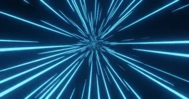 Soyut yıldızlar yüksek hızda bilim kurgu fütüristik bir şekilde yanından geçiyor, mavi neon ışıklı 33D görüntüleme.
