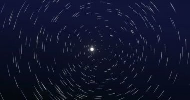 3 boyutlu görüntüleme. Yıldız, parlak yıldızların izleriyle gece gökyüzünde daireler çizer ve izler bırakır. Bilim, eğitim ve din ekibi konsepti. (uzun pozlu fotoğraf gibi görünüyor)