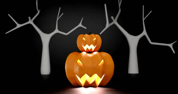 Resa Celebrazione Halloween Albero Morto Zucca Testa Intaglio Sorriso Gli — Foto Stock