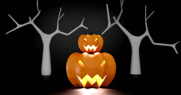 Render Celebración Halloween Muerto Árbol Cabeza Calabaza Tallado Sonrisa Ojos —  Fotos de Stock