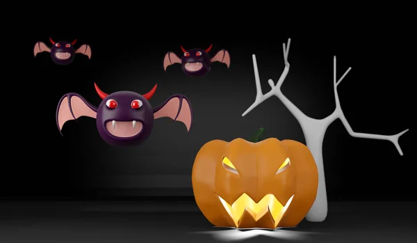 Render Celebración Halloween Murciélagos Voladores Espeluznante Vampiro Símbolo Horror Cabeza —  Fotos de Stock