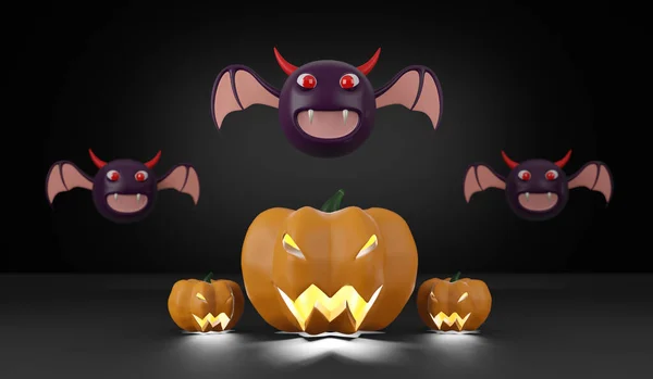 Render Celebración Halloween Murciélagos Voladores Espeluznante Vampiro Símbolo Horror Cabezas —  Fotos de Stock
