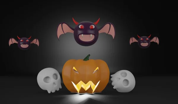 Render Celebración Halloween Fantasma Murciélagos Voladores Espeluznante Vampiro Horror Cráneo —  Fotos de Stock