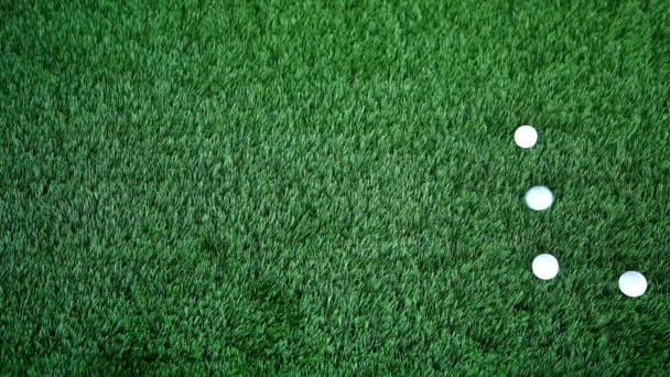 高尔夫球及绿草靴推杆的特写镜头 — 图库视频影像