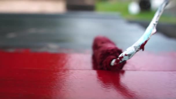 Footage Painting Process Rustproof Steel Red Paint — Stock Video