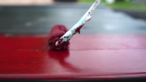 Footage Painting Process Rustproof Steel Red Paint — Stock Video