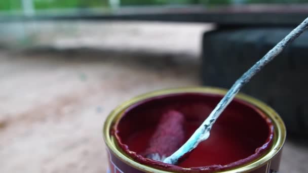 Footage Painting Process Rustproof Steel Red Paint — Stock Video