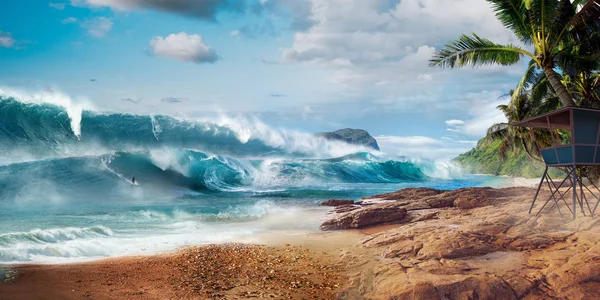 Grote Golf Tsunami Prachtig Surfstrand Ideale Plek Voor Reizen Toeristen — Stockfoto