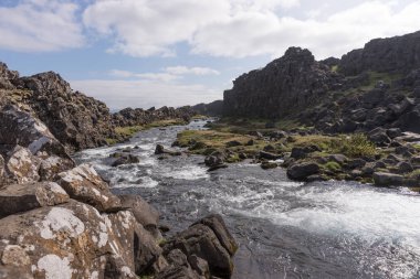 Şelale (Oxararfoss) Altın çember, Thingvellir Milli Parkı, İzlanda