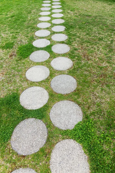 草の中の丸い石造りの平板と歩道 先を知っています — ストック写真