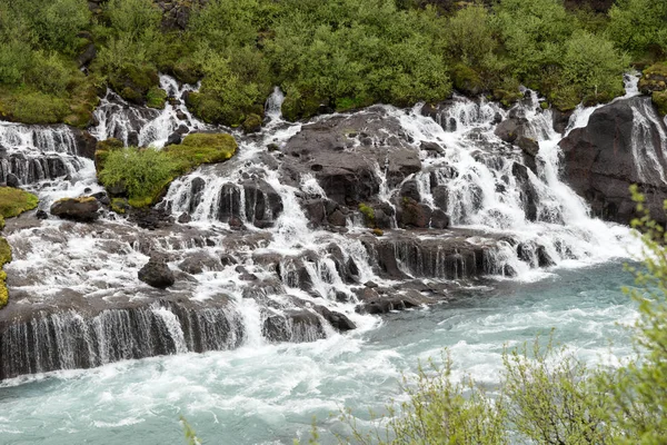 Blick Auf Einen Teil Des Wasserfalls Hraunfossar Island — Stockfoto