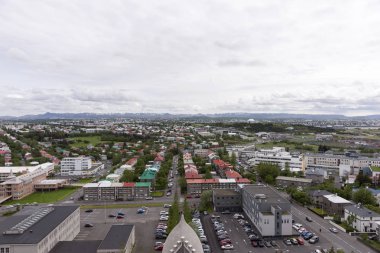 Reykjavik şehrin havadan görünümü. İzlanda'nın başkenti