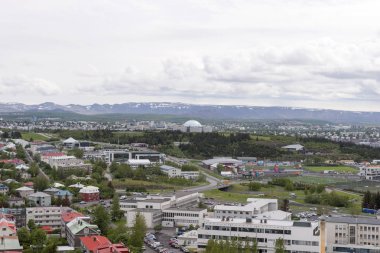 Reykjavik şehrin havadan görünümü. İzlanda'nın başkenti