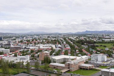 Reykjavik şehrin havadan görünümü. İzlanda'nın başkenti