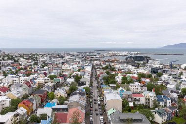 Reykjavik şehrin havadan görünümü. İzlanda'nın başkenti