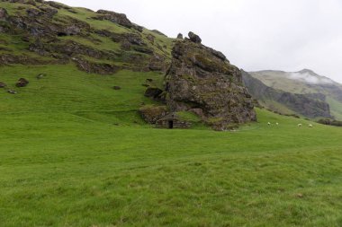 İzlanda'daki Rock'daki yeşil çatı ile eski kulübe