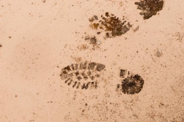 Mud ground with human footprints. Soil background clipart