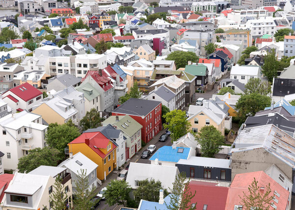 View of the colorful houses of downtown Reykjavik