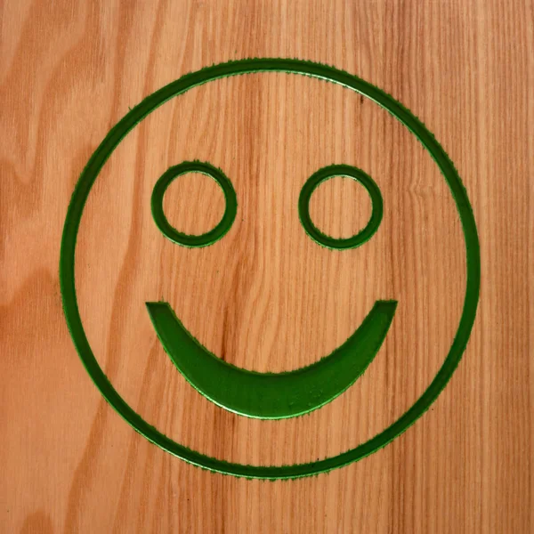 Green Happy Smiley Brown Wooden Background — Stock Photo, Image