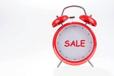 Eski kırmızı retro çalar saat ile metin Satılık