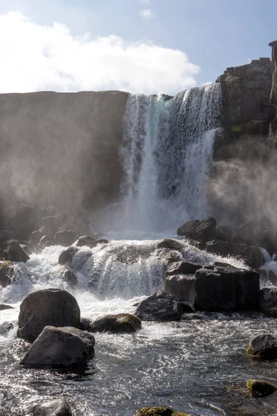 Schöner Wasserfall Oxarfoss Goldenen Kreis Thingvellir Nationalpark Island — Stockfoto
