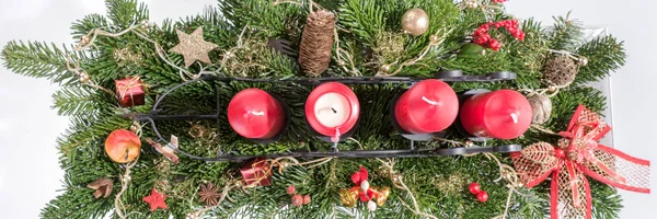 Four Red Advent Candles Christmas Decoration — Stock Photo, Image