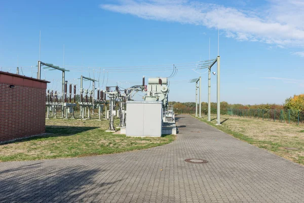 Uitzicht Transformator Hoogspanning Distributie Station — Stockfoto