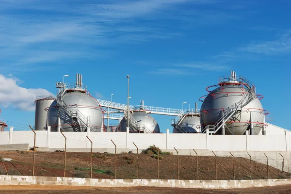 Oil or fuel storage tanks in industrial area