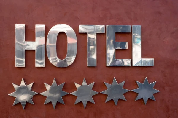 Ять Срібних Зірок Готель Коричневому Тлі Поняття Рейтингу Рейтинг Готелю — стокове фото