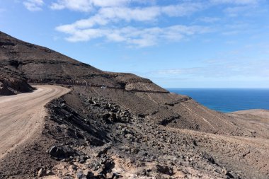Kirli yol Cofete Beach Fuerteventura lider. Kanarya Adaları. İspanya