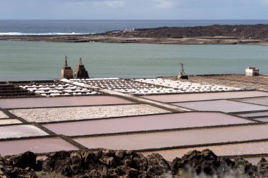 Lanzarote içinde saltworks. Salinas de Janubio. Kanarya Adaları. İspanya