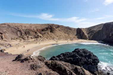 Güzel bir plaj Papagayo Lanzarote, Kanarya Adaları, İspanya