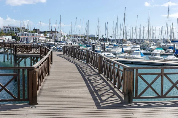 Dřevěný Most Lodi Přístav Marina Rubicon Playa Blanca Lanzarote Kanárské — Stock fotografie