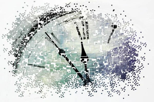 Horloge Rétro Avec Cinq Minutes Avant Douze Avec Pixels — Photo