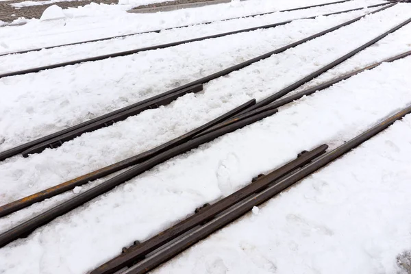 Залізничні Колії Морозну Зиму Вкриті Снігом — стокове фото