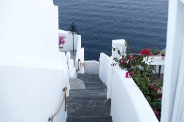 Merdivenlere Santorini Köyü, Oia, Yunanistan Ege Denizi