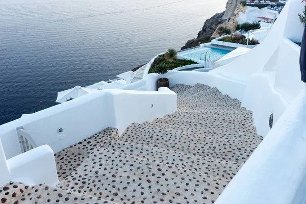 Escadas Para Mar Egeu Santorini Aldeia Oia Grécia — Fotografia de Stock