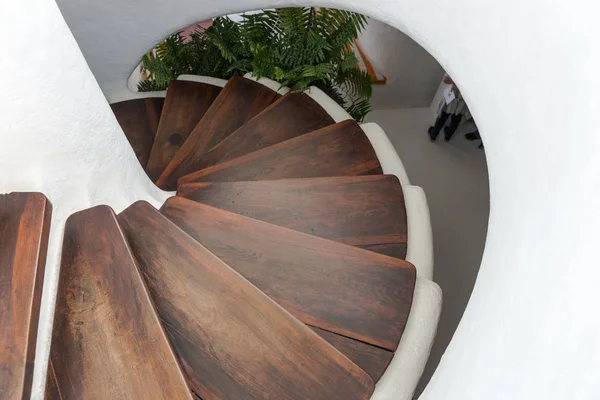 Koyu Kahverengi Adımlarla Yuvarlak Merdiven — Stok fotoğraf