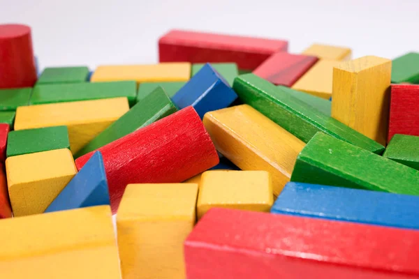 Pile Many Colorful Wooden Stones Toys Children — Stock Photo, Image