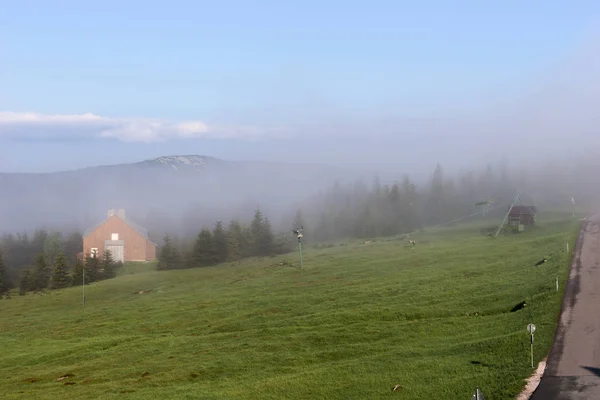 Nebbia Mattino Nel Parco Nazionale Krkonose Montagne Giganti Repubblica Ceca — Foto Stock