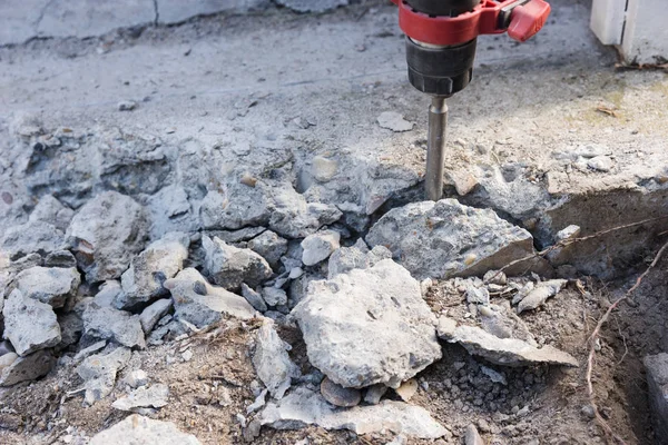 Elektrischer Betonbrecher Auf Der Baustelle Einsatz — Stockfoto