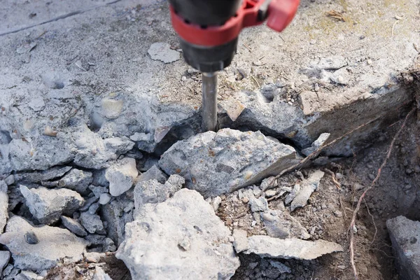 Elektrischer Betonbrecher Auf Der Baustelle Einsatz — Stockfoto