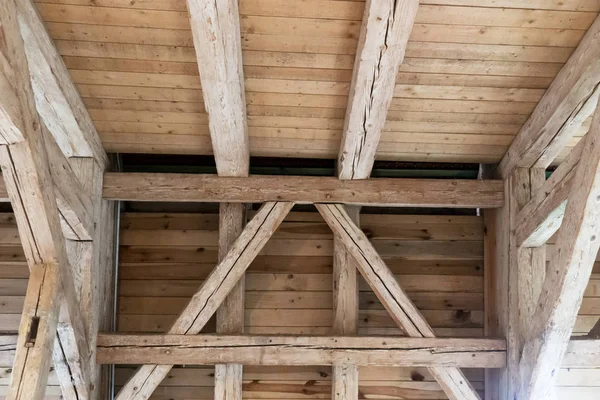 Wooden beams in the attic, wooden roof of an old building