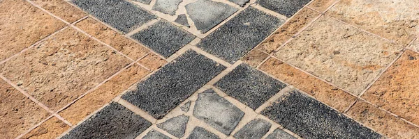 Panoramic Picture Tiled Floor Gray Brown Tiles Diagonal Stripes Divided — Stock Photo, Image