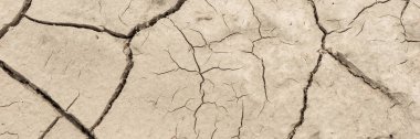 Kuru toprak panoramik görüntü. Çatlak zemin küresel ısınma kavramı