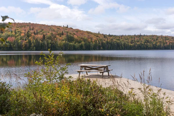 Mont Tremblant Ulusal Parkı Ndaki Göldeki Ahşap Iskelede Dinlenme Yeri — Stok fotoğraf