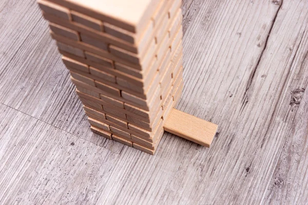 Tower Blocks Made Wooden Bricks Isolated Floor — Stock Fotó