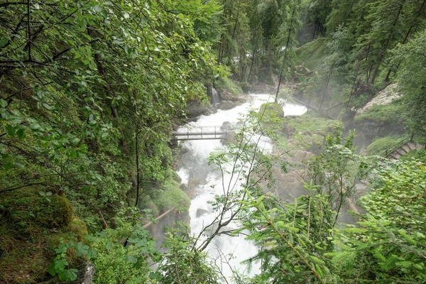 Pohled Shora Řeku Schwarzbach Gollingerův Vodopád Rakousko — Stock fotografie