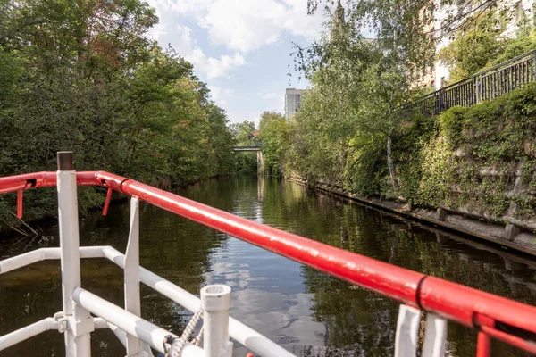 Leipzig Deki Karl Heine Kanalı Nda Tekne Ile Saksonya Almanya — Stok fotoğraf